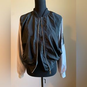 36 point 5 Black and grey silky bomber style jacket women’s size Large